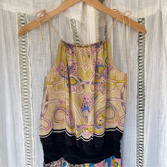 Vintage y2k Betsey Johnson Silk Mixed Print Handkerchief Midi Dress Size 4 - Picture 5 of 12